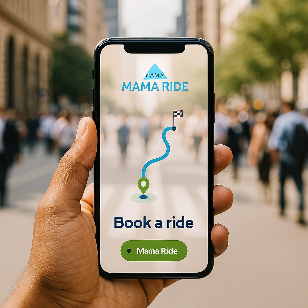 MamaRide app on phone